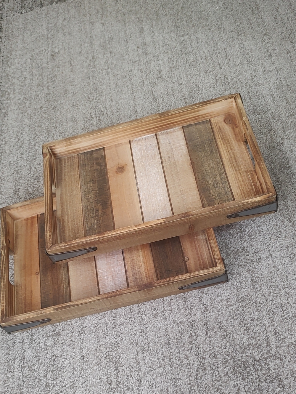 Hobby Lobby Rustic Wooden Serving Tray Set - Natural Brown